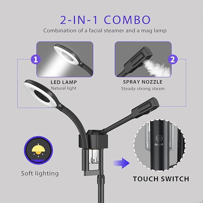 Facial Steamer with Magnifying Lamp, 2 in 1 Ozone Steamer for Face Professional, Professional Facial Steamer for Esthetician, Salon & Spa Face Beauty Equipment.