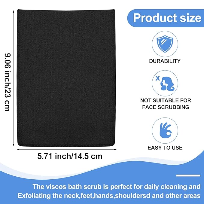 Tatuo 12 Pack Korean Exfoliating Mitt & Cloth, Viscose Rayon Dead Skin Remover Washcloth, Multi Color Body Scrub Towel for Shower Spa Travel(Large,Black)