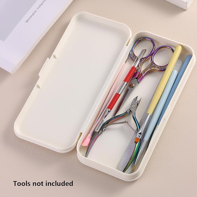 FSpronail Nail Art Tool Storage Box, Plastic Manicure Tool Box, Manicure Efile Accessories Drill Kit Case, Beauty tool Case, Tweezers Container, Travel Salon Home, Nail Implement for Esthetician-Beige