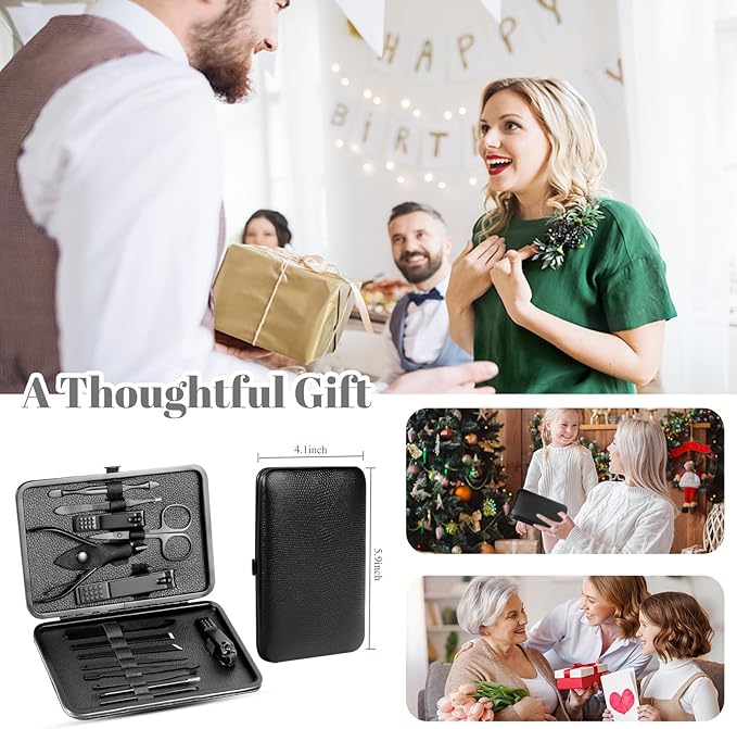 Nail Clippers Sets High Precisio Stainless Steel Nail Cutter Pedicure Kit Nail File Sharp Nail Scissors and Clipper Manicure Kit Fingernails & Toenails with Portable Stylish case (Black)