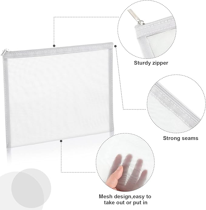 Boao 6 Pieces Mesh Makeup Bags Mesh Cosmetic Bag Portable Travel Organizing Zipper Pouch Toiletries Makeup Pouches for Home Office Travel Accessories(White)