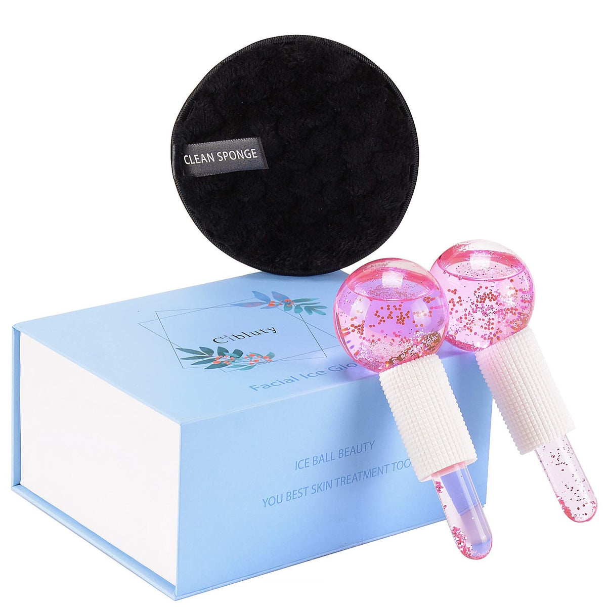 CIBLUTY Ice Globes for Facials- Freezer Free Face Rollers with Essence for Daily Beauty Routines, Skin Massagers Globes Durable Quartz Glass for Reduce Puffiness Skin Cooling (Update Green)