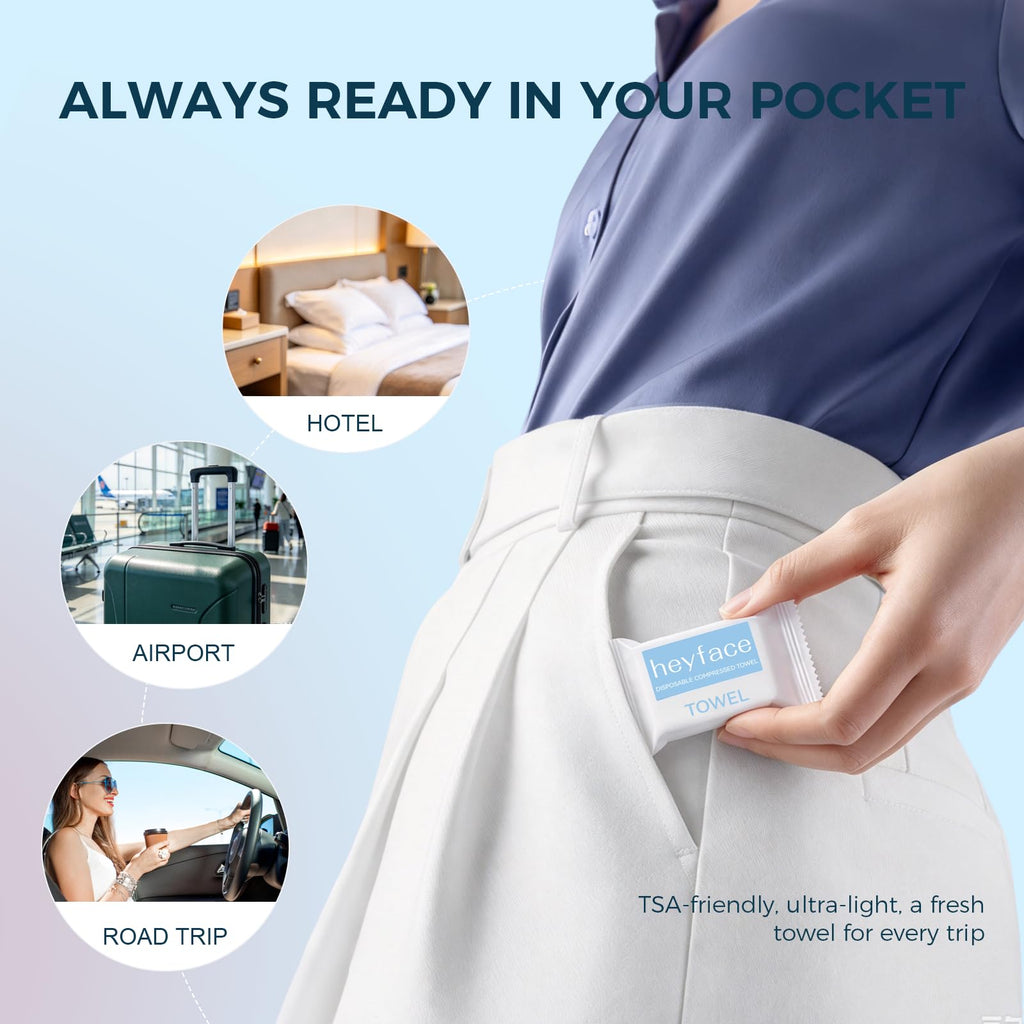 Heyface Compressed Towels Tablets for Travel, 11.8"x11", 50 PCS, Portable