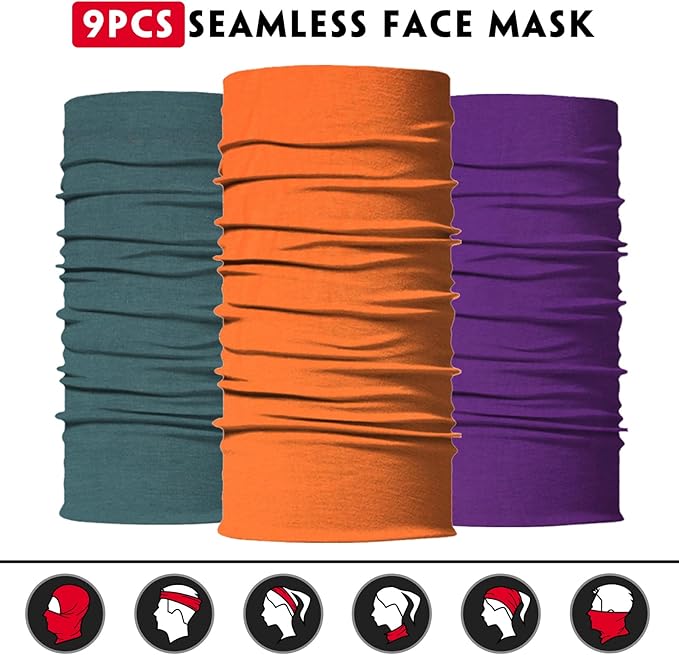 Venswell Neck Gaiter Mask for Men Women, Seamless Bandana Rave Face Cover, Magic Face Scarf, Balaclava,Headband, Headwrap, Headwear (B-Different Solid)