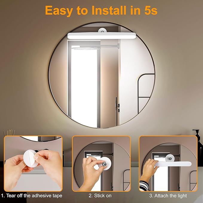 Benreom Rechargeable Vanity Lights for Mirror, Wireless LED Stick On Light