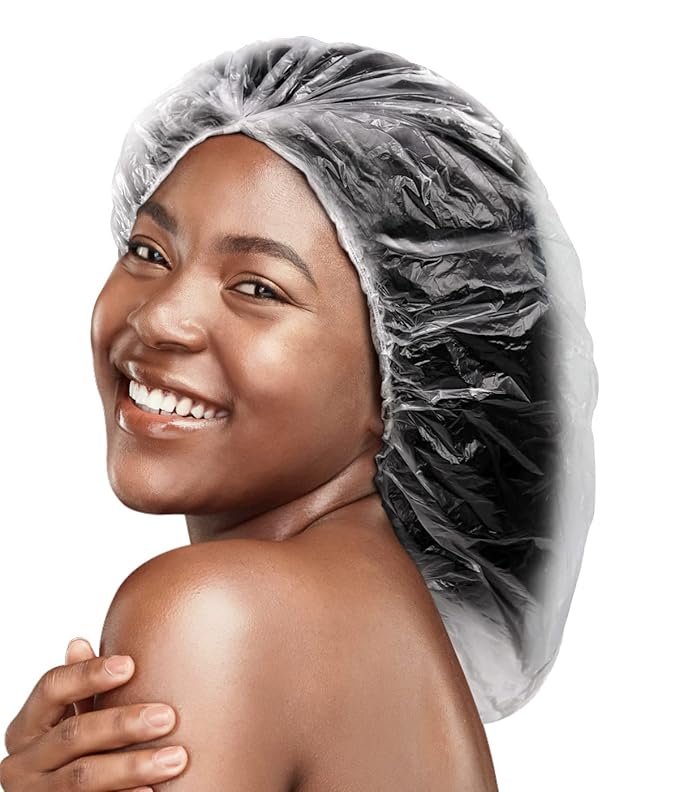 10Pcs XL Oversized Disposable Plastic Shower Cap for Long Braids, Dreadlocks & Locs - Big Plastic Shower Cap for Black Women's Hair Treatment