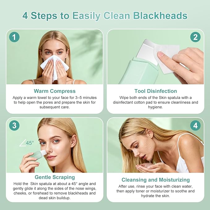 HUGJOG Manual Blackhead Remover Tool, Ergonomic Dual-Head Blackhead Scraper with 3-Piece Stainless Steel Extractor Needle Kit, Pore Cleaner Skin Care Tools for Face and Nose