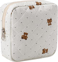 RSRSLEII Small Quilted Cosmetic Pouch for Purse, Mini Cotton Makeup Bag with Compartments, Cute Zipper Lipstick Holder for Women (15Dot Bear)