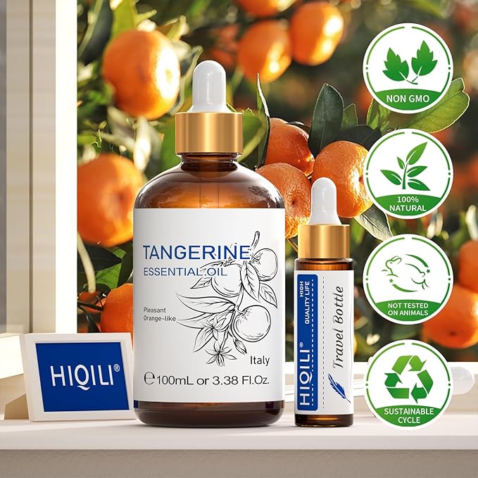 HIQILI Tangerine Essential Oil for Aromatherapy, Skin Care, Diffuser,