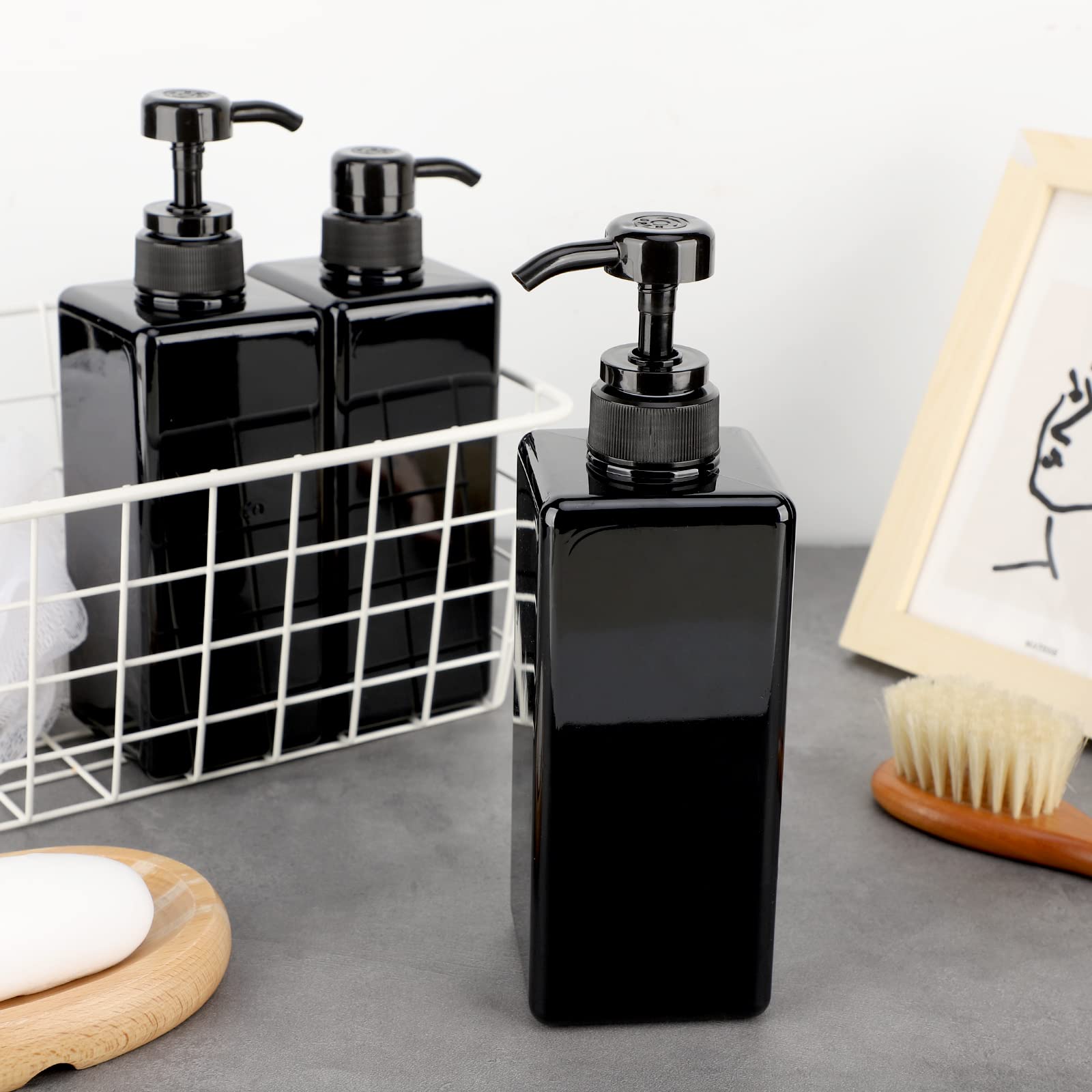 Suream 22oz/650ml Large Plastic Pump Bottles for Shampoo, Bathroom Shower Dispensers, Empty Refillable Cosmetic Pump Dispenser for Lotion, Creams, Body Moisturizer, Massage Oil, Hand Wash, Soap, Black