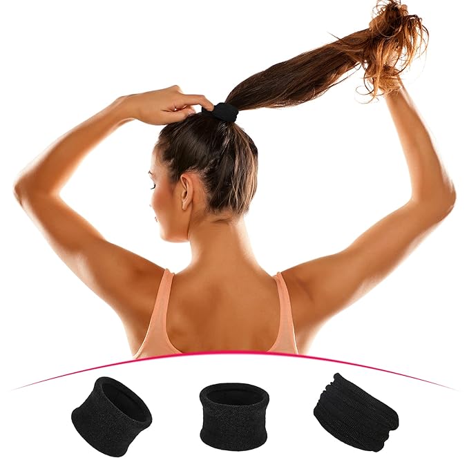 EBOOT 20 Pieces Large Cotton Stretch Hair Ties Bands Rope Ponytail Holders Headband for Thick Heavy or Curly Hair, 6.5 cm in Diameter (Black)