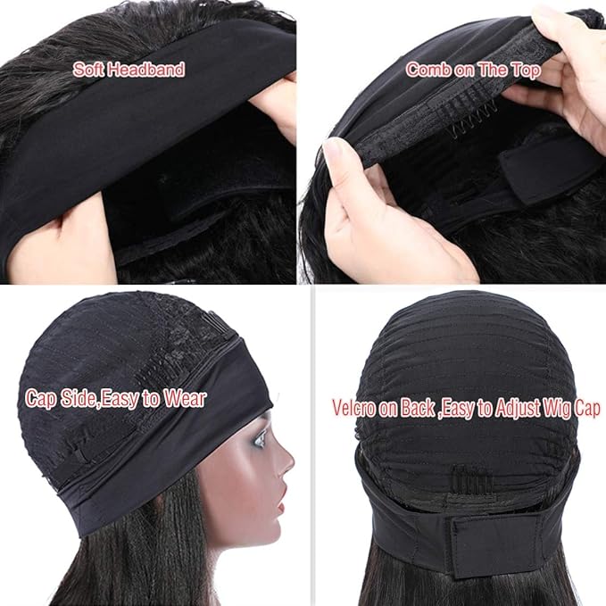 Aiterina Headband Wig Deep Wave Human Hair Wig 18 inch None Lace Front Wigs for Black Women Deep Curly Wave Machine Made Wigs Natural Color