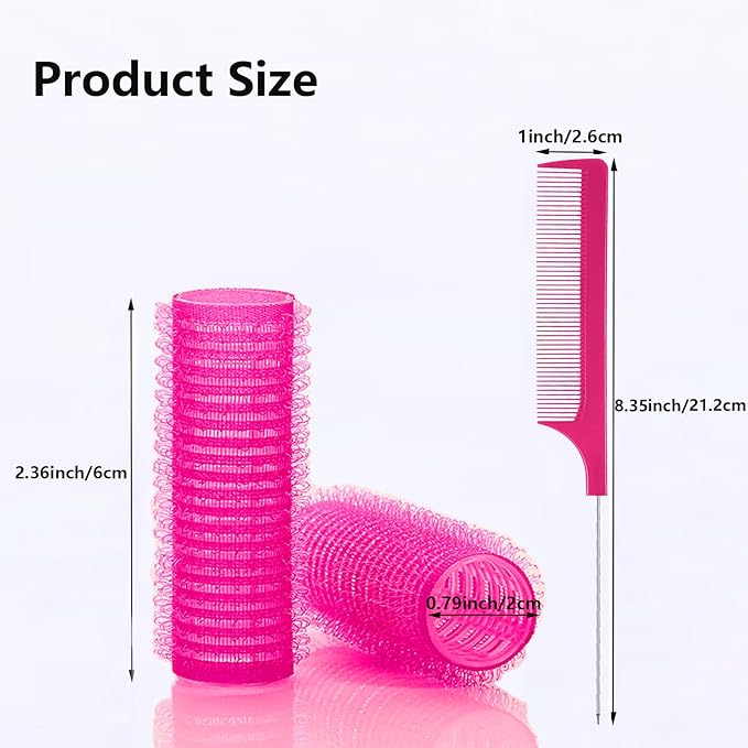 18PCS Self Grip Small Hair Curlers Heatless Roller Hair Curlers Pro Salon Hairdressing Curler DIY Curly Hairstyle Hair Rollers Tools Rat Tail Comb for Women Medium Short Hair(Rose red)