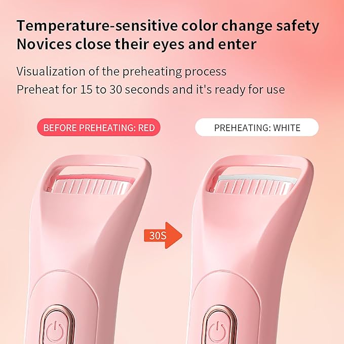Heated Eyelash Curlers, Rechargeable Electric Eyelash Curler with Dual-Arc Design & 3 Adjustable Temperature Natural Curl Perfect Fit for Women(Pink B)