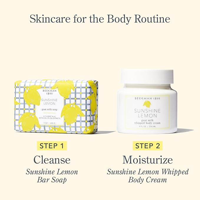 Beekman 1802 Whipped Body Cream – Rich Body Butter & Moisturizing Body Cream, Goat Milk Lotion, Shea Butter & Vitamin E, Hydrating Body Moisturizer for Dry Skin - Sunshine Lemon 8 oz