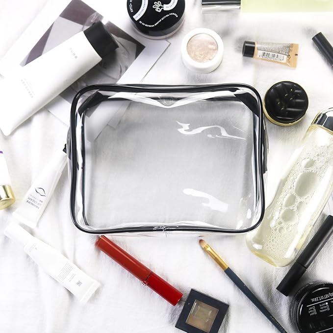 Tergy 20 Packs Clear Cosmetics Bags for Women Men Waterproof Toiletry Bags PVC Makeup Bags Organizer Case with Zipper for Travel Bathroom (Black&White)