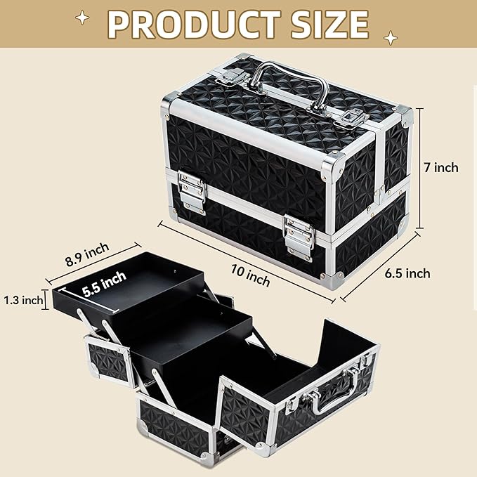 Leeora&Leekoo Makeup Case,Portable Makeup Box Organizer (Black)