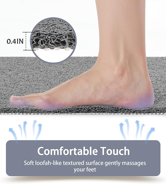 Non Slip Shower Mats for Inside Shower, 17x30 Inch, Anti-Slip Bathtub Mats for Bathroom, Foot Scrubber Loofah Bath Mats for Shower, Quick Drying Shower Stall Mats for Wet Areas (Grey)