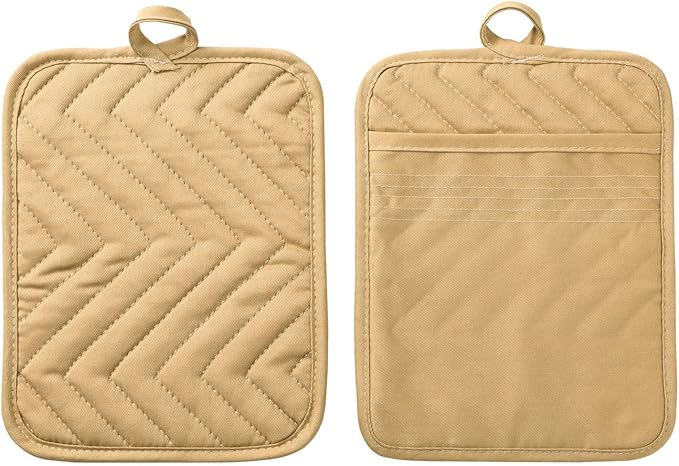 Anyi Pot Holders and Oven Mitts 7" X 9" Heat Resistant Cotton Pocket Pot Holder Set Feature of Non Slip Kitchen Hot Pad Oven Mitts, 3-Pack (Mood Indigo)