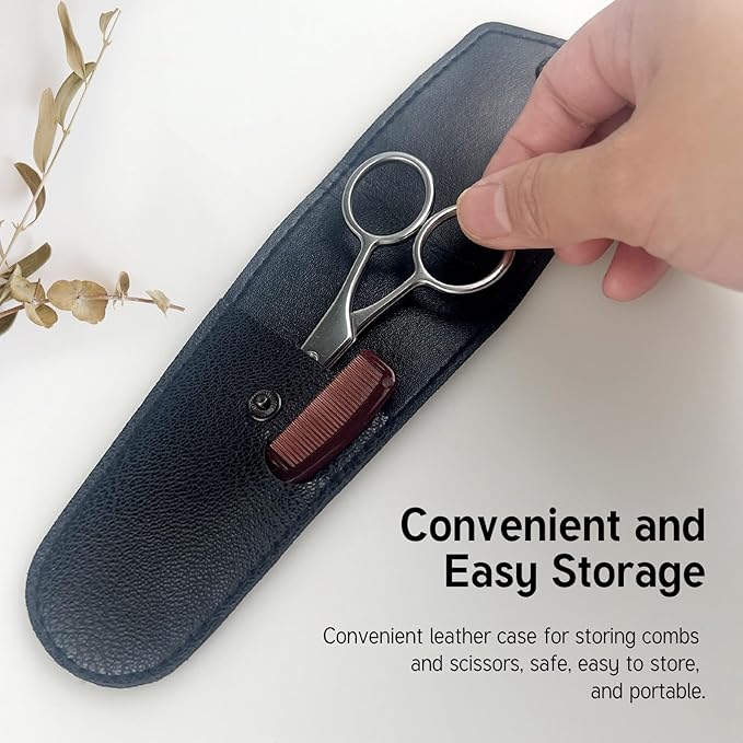Mustache Grooming Set - Precision Mustache Scissors and Comb Kit for Men - Ideal for Travel, Includes Facial Hair Trimming Scissors and Moustache Comb