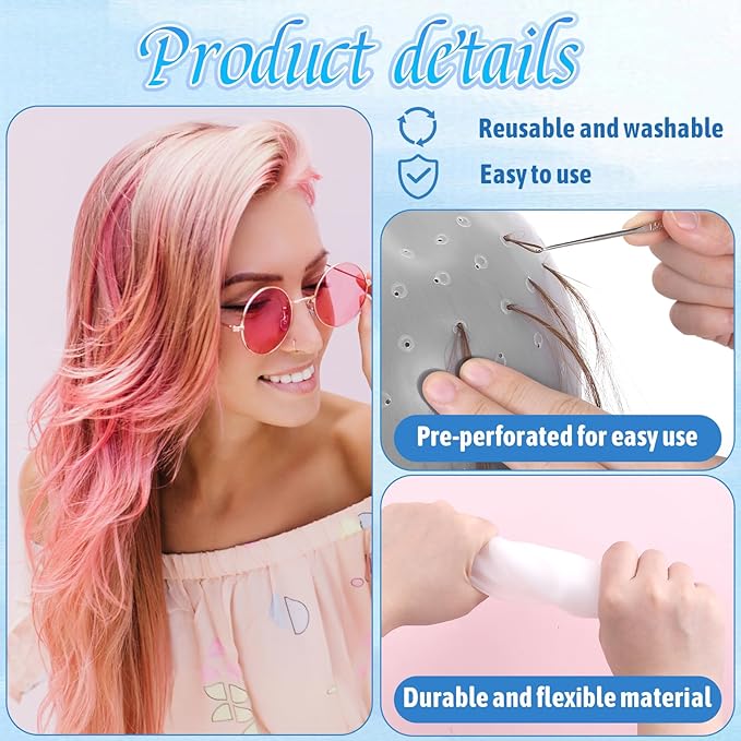cobee 1 Pc Hair Highlight Cap, Punch-free Hair Dyeing Cap with Hook Highlight Cap, Professional Reusable Silicone Hair Dyeing Tools for Hair Salon Dyeing Tools for Unisex(White)