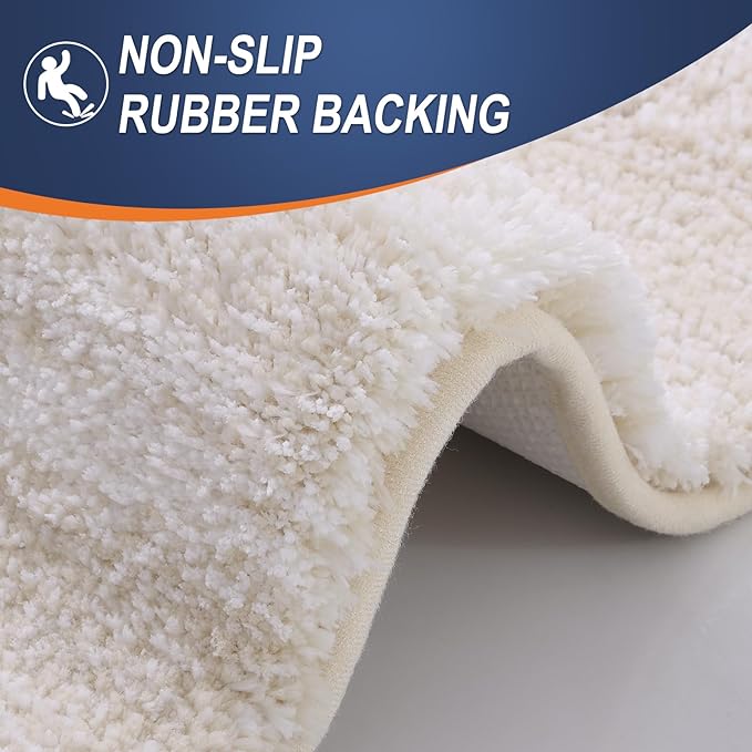 OLANLY Bathroom Rug Set 2 Piece, Soft Absorbent Microfiber Bath Mats and U-Shaped Contour Toilet Rug, Non-Slip, Machine Wash Dry, Plush Shaggy Bath Mats for Bathroom (24"x16"+24"x20", Light Beige)