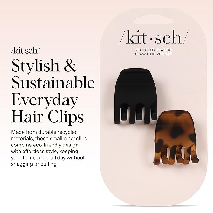 Kitsch Eco-Friendly Medium Claw Clips - Cute & Stylish Short Hair Accessories for Women, Girls | Ideal Size for Any Hairstyles, 2pcs (Black & Tortoise)