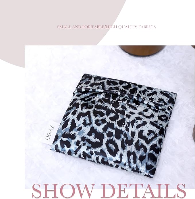 DGAZ Sanitary Napkin Storage Bag, Period Bag for Teen Aged Girls, Portable Period Bag for Panty Liners/Menstrual Cup/Small Tampons，Mini Makeup Bag for Purse(Leopard D)