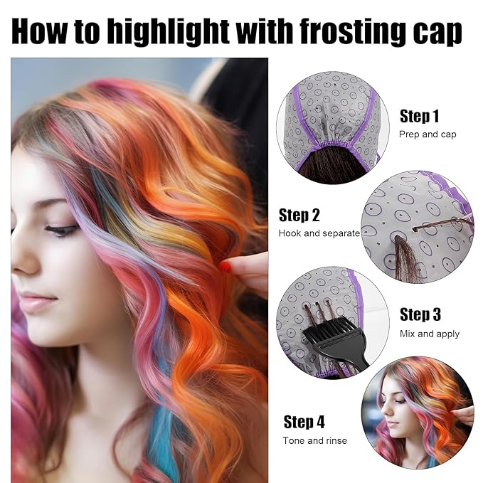 3 Sets Highlight Cap Kit with 3 Pcs Hair Highlighting Caps, 3 Pcs Styling Tools, 3 Pcs Disposable Hair Dye Shawl, 3 Pairs Gloves, 3 Pcs Dye Brushes Highlight Hairs Coloring Kit for Salon Hairs