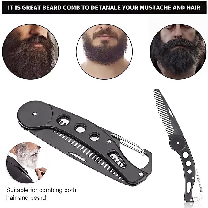 KINTEGOOD Stainless Steel Folding Beard Comb Mustache Comb Beard Grooming