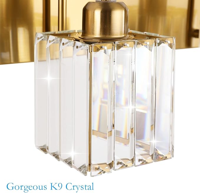 Ralbay Gold Crystal 5-Light Bathroom Vanity Lights Over Mirror Modern Crystal Gold Bathroom Vanity Lighting