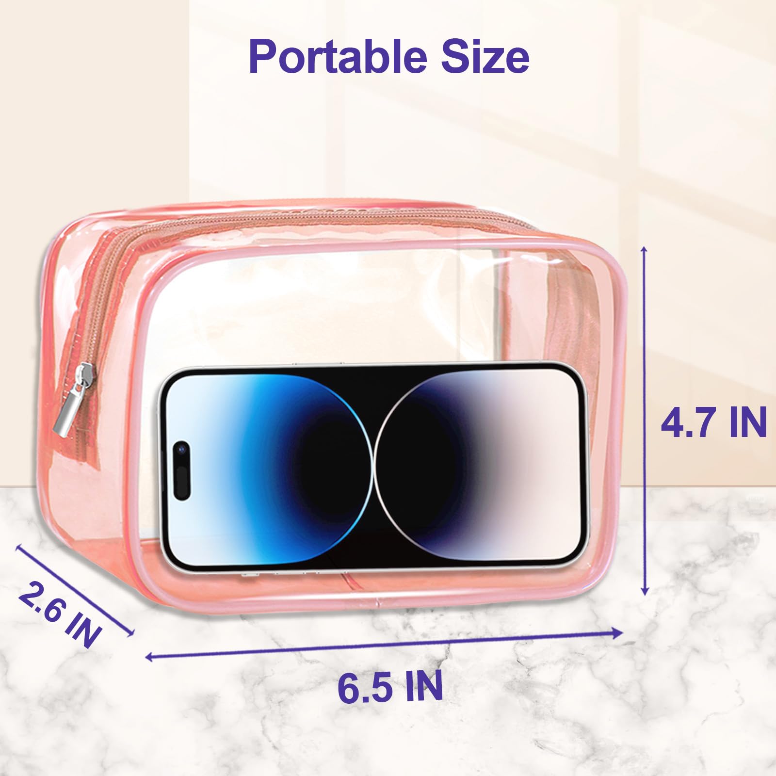 CarryEpic Clear Makeup Bag (4 Packs), Small TSA Approved Toiletry Bags for Traveling Small Size Cosmetic Storage Pouches for Women Organizer with Zipper Pink Orange Green Blue