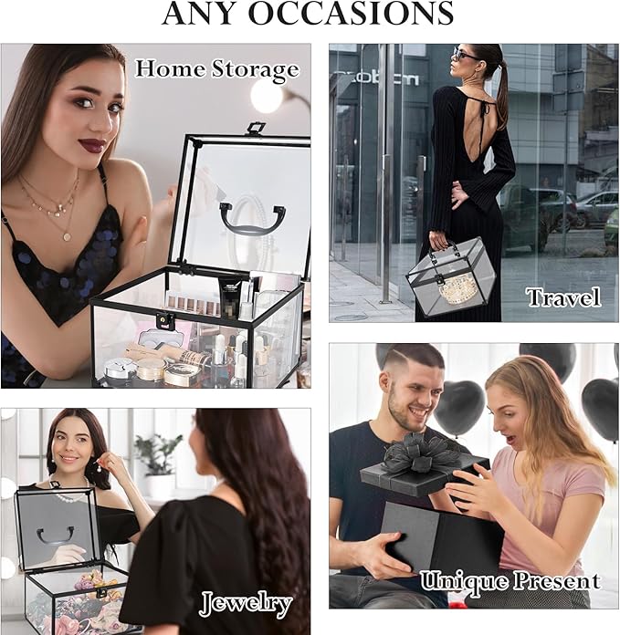 FRENESSA Portable Makeup Case Large Clear Crown Box Cosmetics Display Case Toiletry Organizer Box Transparent Acrylic Artists Train Case Travel Makeup Tools Storage for Vanity Counter Dresser Case