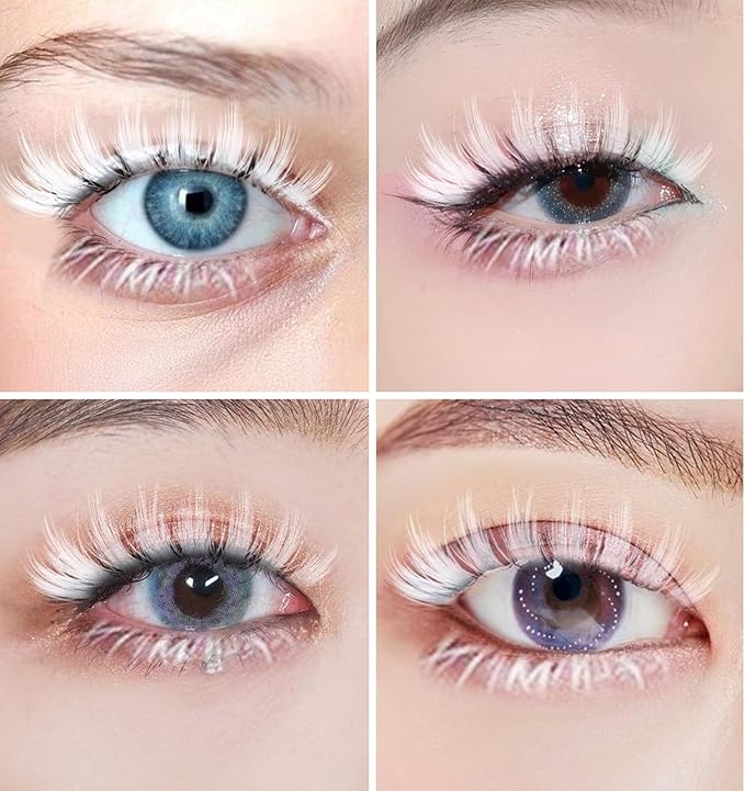 White Lashes, White Eyelashes for Christmas & Anime Events, Fluffy Manga Style False Eyelashes with Invisible Band, Japanese Style Makeup Accessories for Party & Photo Shoots