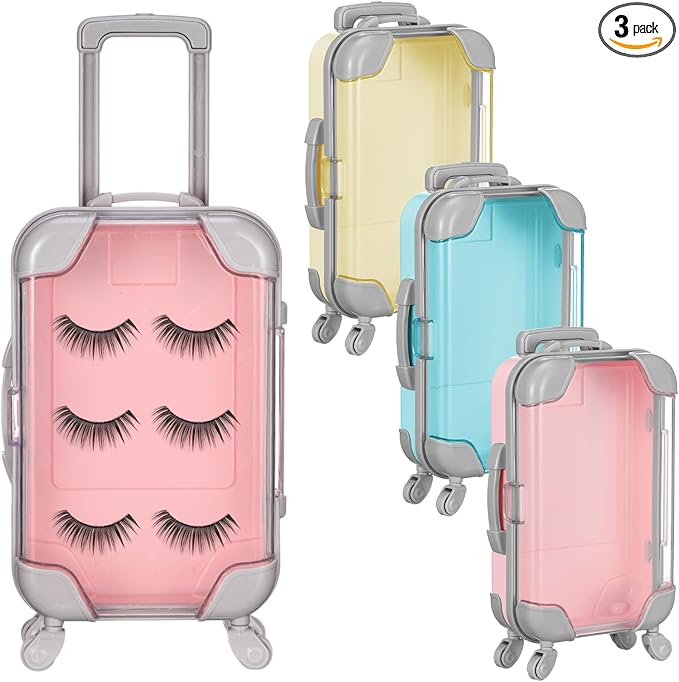 Honeydak 3 Pcs Mini Plastic Suitcase False Eyelashes Tray Luggage Trolley Candy Box Clear Suitcase Packaging Case Party Favor Box for Party Wedding Family Vacation Jewelry Cosmetic Hairpins Storage