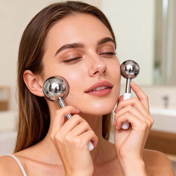 Ice Globes for Face & Eyes Unbreakable 304 Stainless Steel Cryo Sticks for Men Women Facials Skin Care for Puffiness Sagging Skin Fine Lines and Facial Relaxation