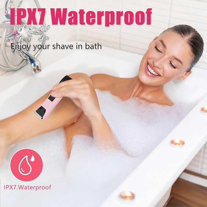 2-in-1 Bikini Trimmer for Women - Electric Razor & Pubic Hair Shaver with LED Light & Display, IPX7 Waterproof, USB-C Fast Charge, Travel Lock, Ceramic Blades for Body/Underarm/Leg, Painless Grooming