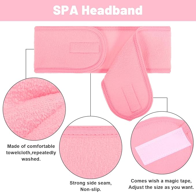Whaline Spa Headband 4 Pcs Pink Makeup Hair Band Facial Head Wrap Hair Tie