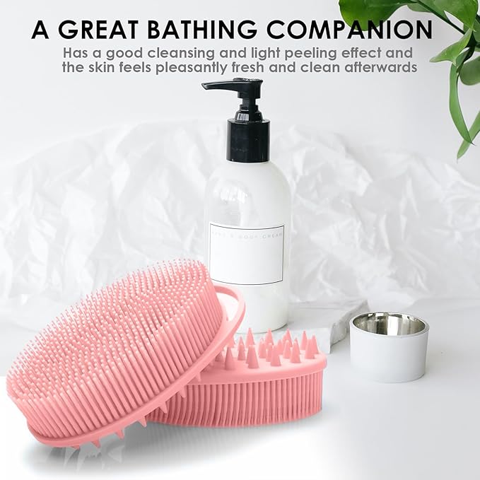 Silicone Body Scrubber – Dual-Sided Silicone Loofah for Shower, Soft Exfoliating Body Bath Shower Scrubber Loofah Brush Easy-to-Clean for Sensitive Kids Women Men All Kinds of Skin, Set of 2