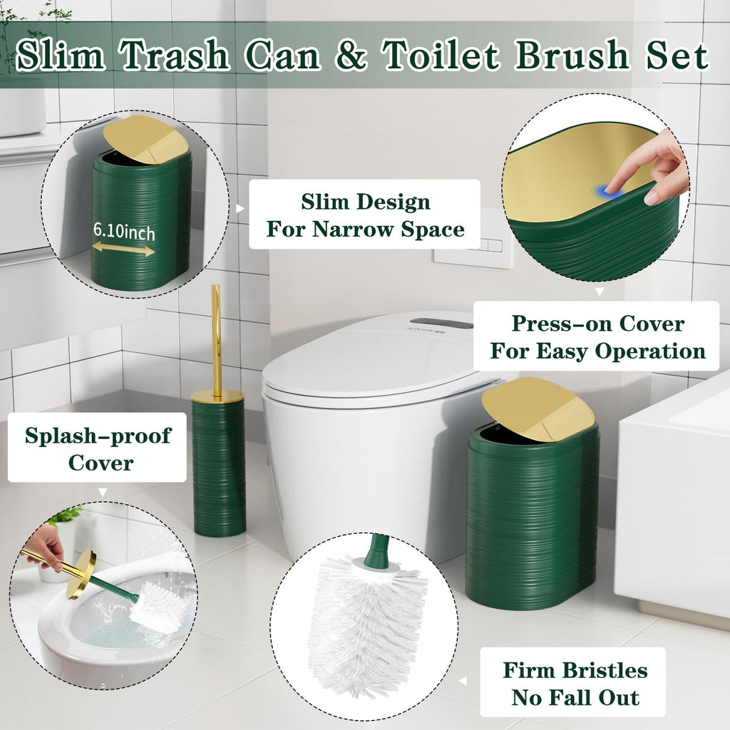 InnJoey Bathroom Set, 10PC Bathroom Accessory Set, Green Bathroom Accessories, Green and Gold Bathroom Set with Trash Can, Soap Dispensers