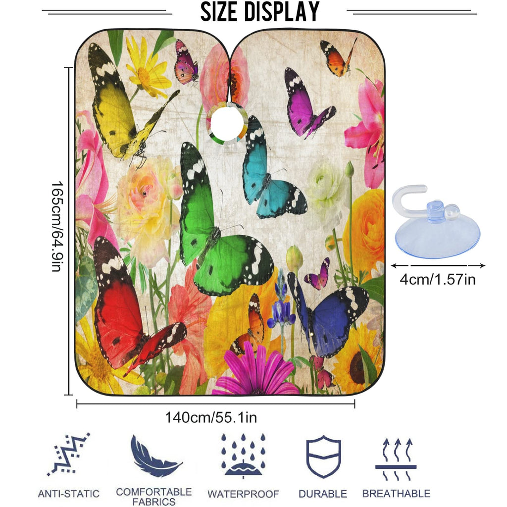 visesunny Barber Cape Abstract Vintage Flower Butterfly Polyester Hair Cutting Salon Cape Apron Anti-Static Haircut Water-Resistant Shaving Cloth Beard Shaving Bib Hairdressing Cape
