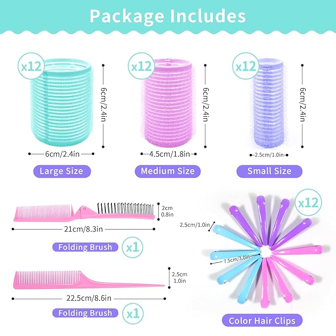 Hair Rollers Set 50Pcs with Clips for Long Short Medium Hair, Heatless Curls 36PCS for Hair, Sleep In Curlers for Comb Blowout Look Gift Set for Girls Women