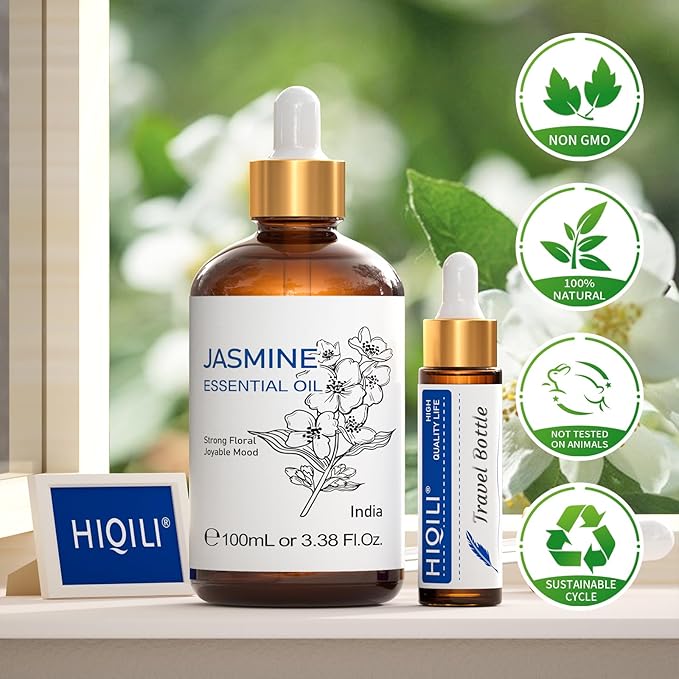 HIQILI Jasmine Essential Oil for Diffuser, Skin, Perfume & Aromatherapy