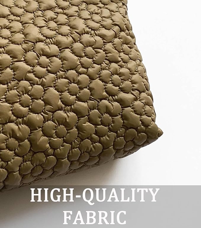 HFLZBRO Puffy Quilted Makeup Bag, Cosmetic Bag, Travel Toiletry Organizer Pouch, Clutch for Wom (Brown Flower)