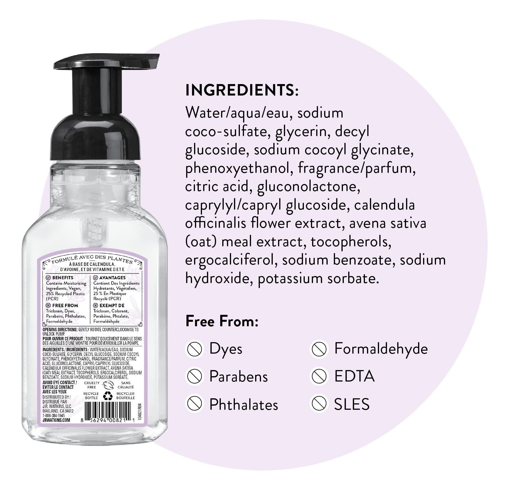 J.R. Watkins Moisturizing Foam Hand Soap Dispenser 3 Pack, Lavender 9 fl oz
