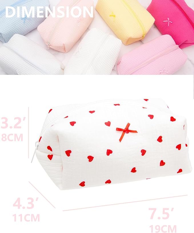 PAZIMIIK Cozy Makeup Bag for Women,Zipper Cosmetic Pouch,Gauze Heart