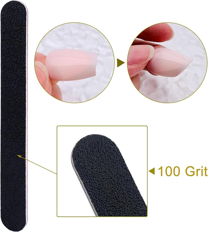 HeeYaa 5 Rows 2 Layers 10 PCS Nail File, Red Tough PP Core, Exquisite Kraft Paper Box, Double Sided 100/180 Grit Black Emery Board Manicure Pedicure Nail Tool