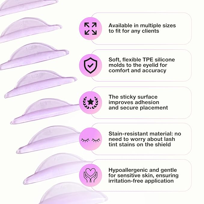 Curacoro Lash Lift Shields, 16 Pcs/8 Sizes Reusable Silicone Rods