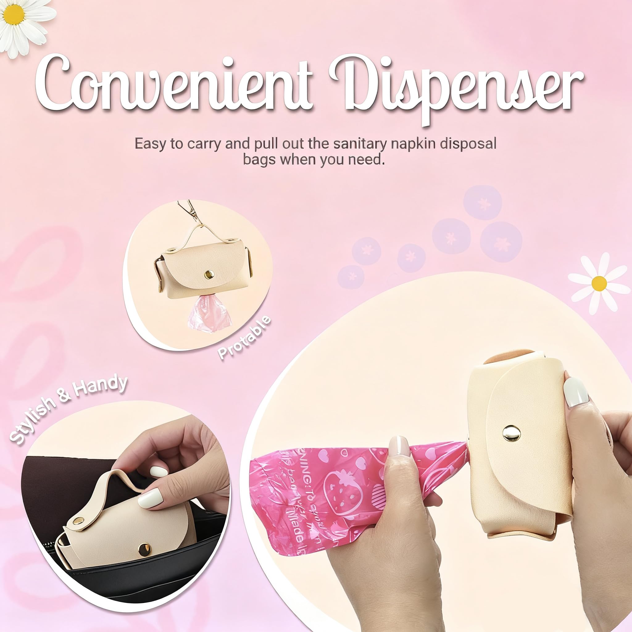 Eyryfui Sanitary Napkin Disposal Bags with Dispenser, Feminine Hygiene Disposal Bags for Tampons Trash Bag, Personal Care Sanitary Bag for Women Privacy Handling (Multicolor)