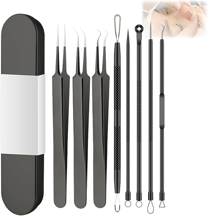 Usiveinborn Blackhead Remover Upgraded, Usiveinborn Blackhead Tweezers, Professional Upgraded Facial Blackhead Remover Tweezers, Blackhead Remover Tools Sets (A3-Black-8pcs)